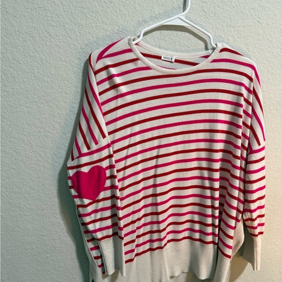 Mersea Amour Sweater Pink Stripe Heart Sleeves Boxy Nautical Parisian One Size - Picture 4 of 6